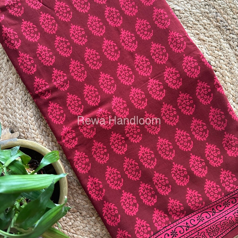 Rani pink Bagh Print Cotton Saree NCBP103