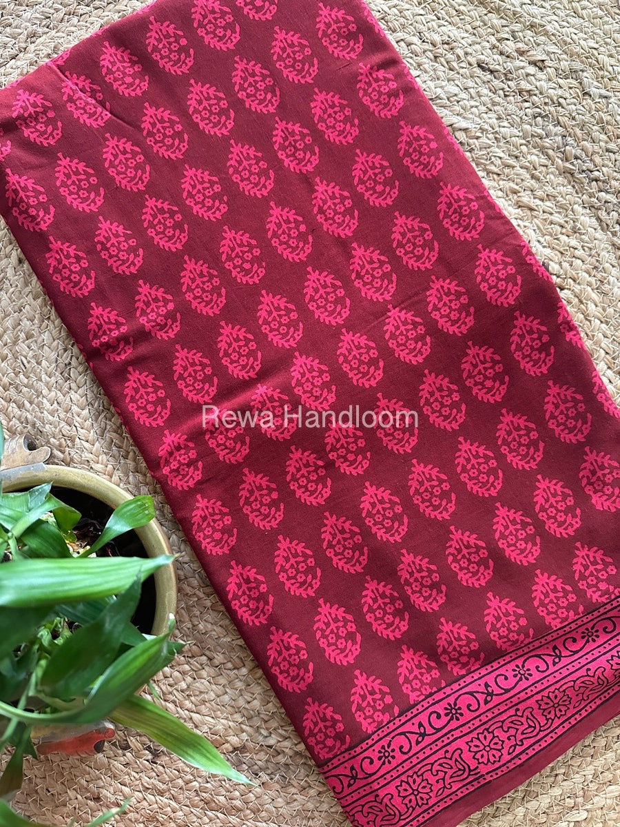 Rani pink Bagh Print Cotton Saree NCBP103