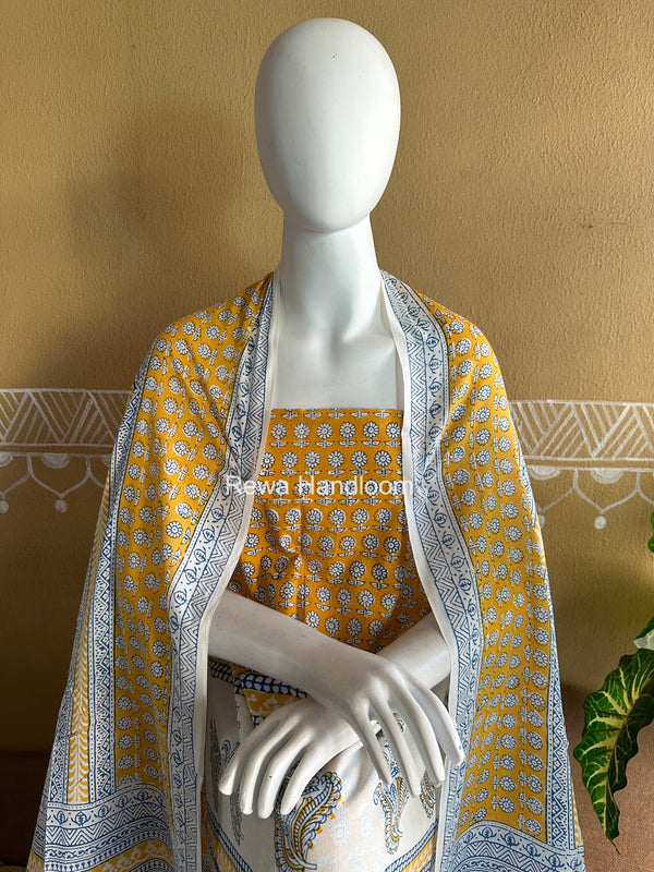 Yellow-White Indigo Bagh Print Suit BCI086
