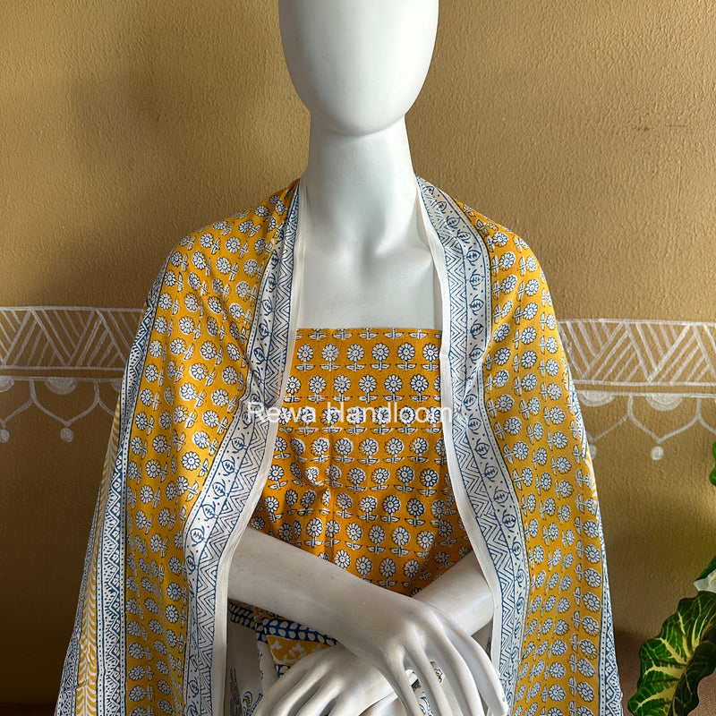Yellow-White Indigo Bagh Print Suit BCI086