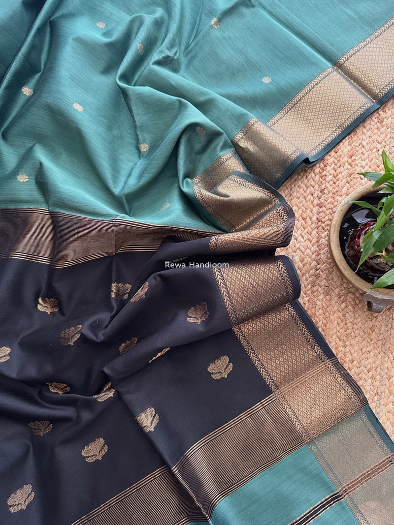 Maheshwari Aqua Green Lotus Butta Saree LBS049