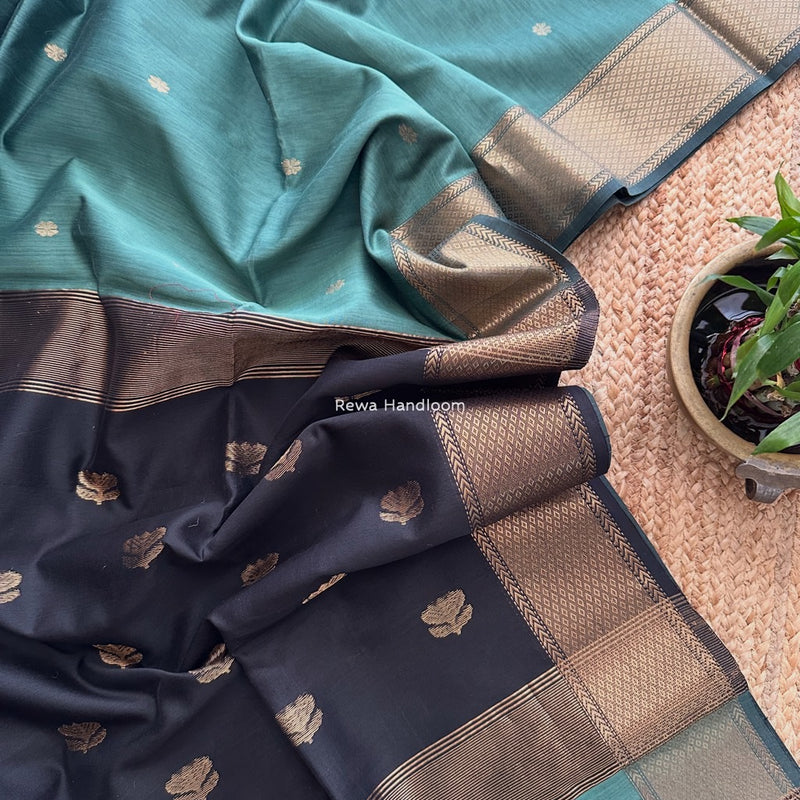 Maheshwari Aqua Green Lotus Butta Saree LBS049