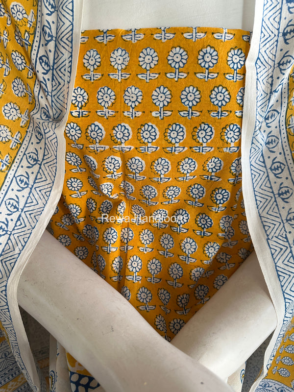 Yellow-White Indigo Bagh Print Suit BCI086