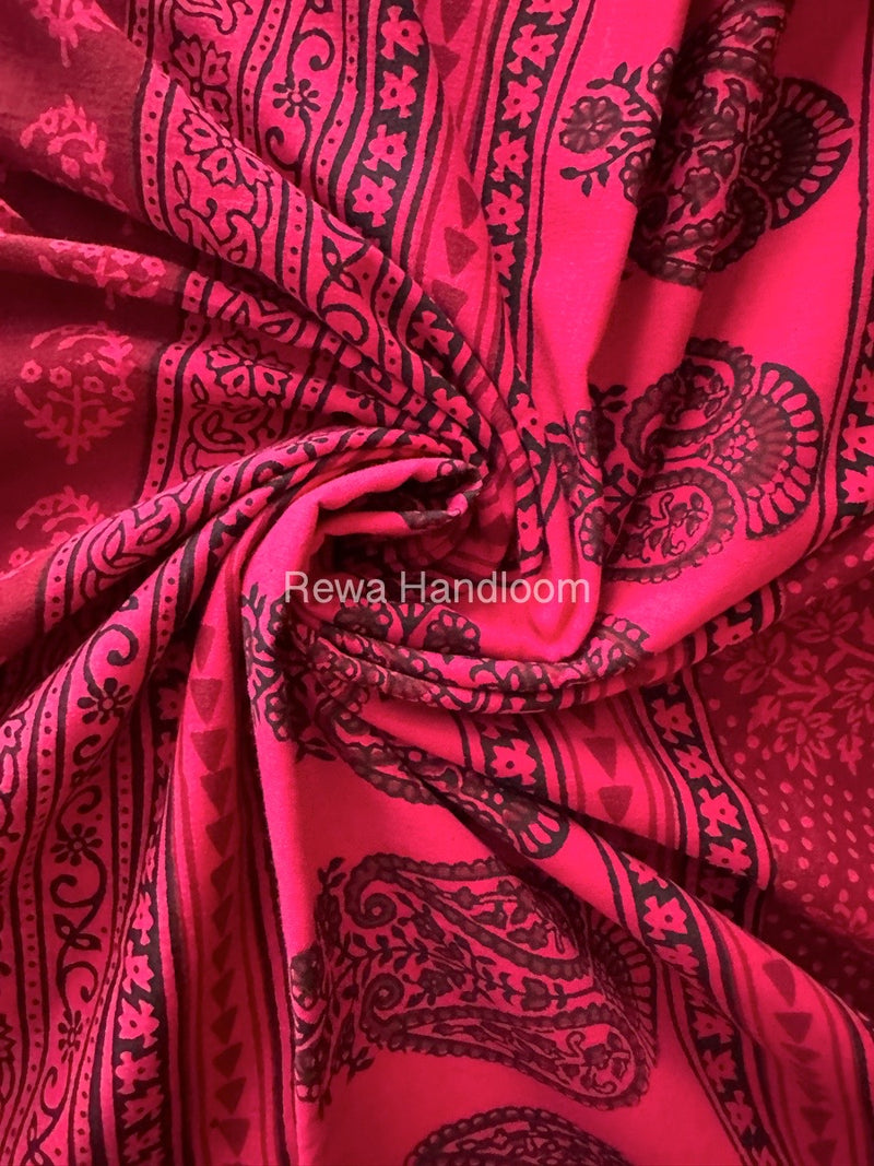 Rani pink Bagh Print Cotton Saree NCBP103