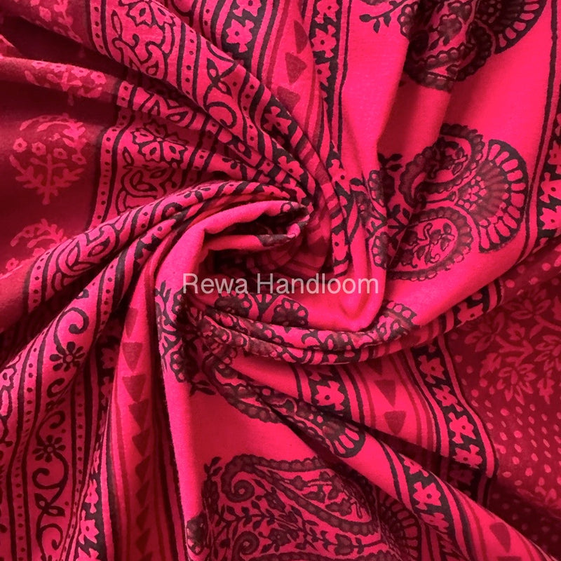 Rani pink Bagh Print Cotton Saree NCBP103