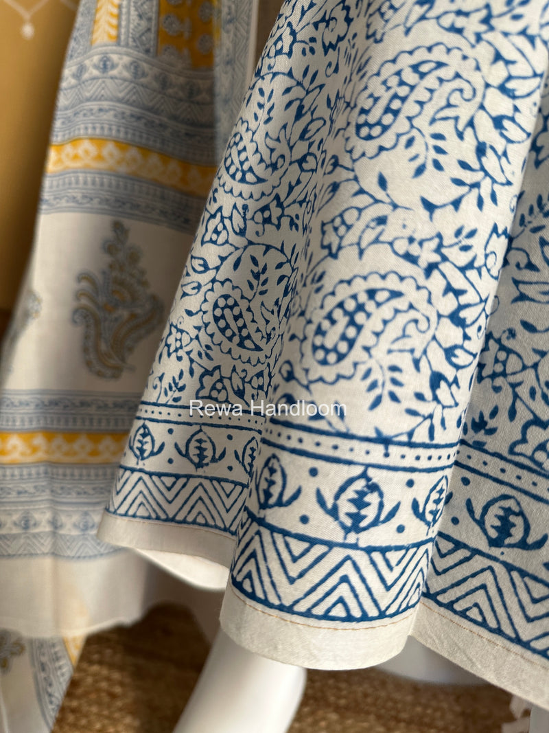 Yellow-White Indigo Bagh Print Suit BCI086
