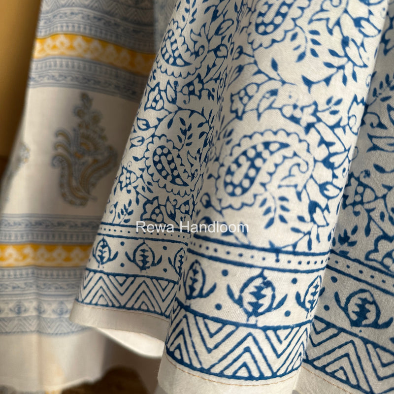 Yellow-White Indigo Bagh Print Suit BCI086