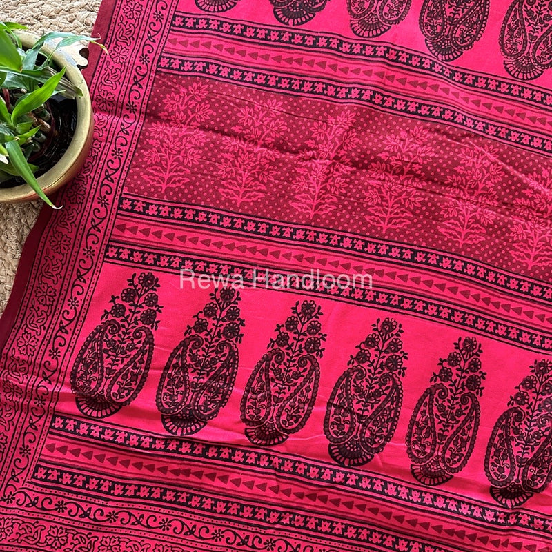 Rani Pink Bagh Print Cotton Saree NCBP103
