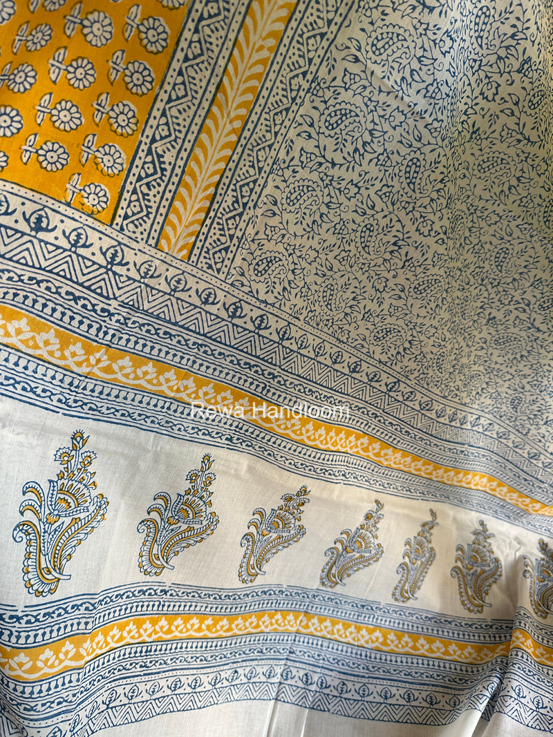 Yellow-White Indigo Bagh Print Suit BCI086
