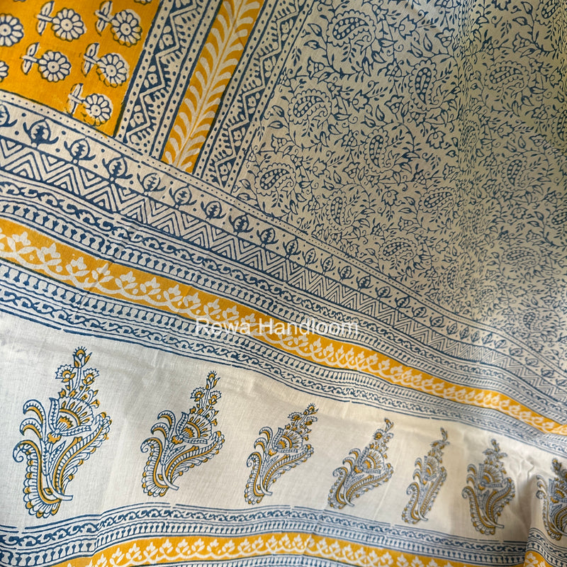 Yellow-White Indigo Bagh Print Suit BCI086