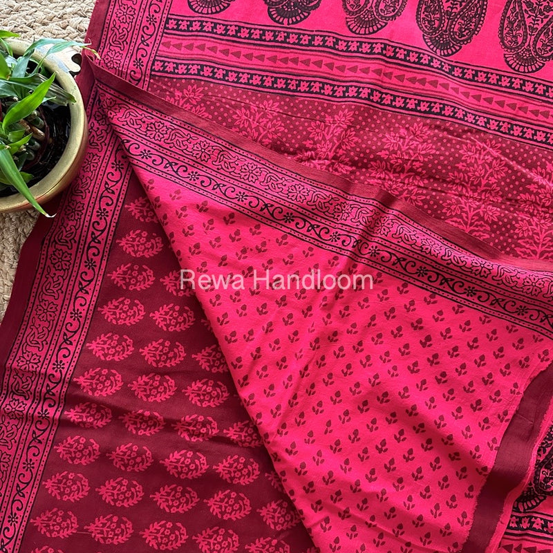 Rani Pink Bagh Print Cotton Saree NCBP103