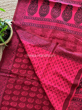 Rani Pink Bagh Print Cotton Saree NCBP103