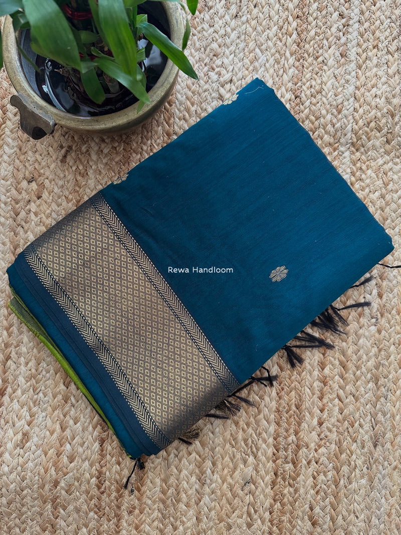 Maheshwari Teal Blue Lotus Butta Saree LBS047