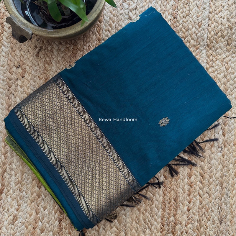 Maheshwari Teal Blue Lotus Butta Saree LBS047