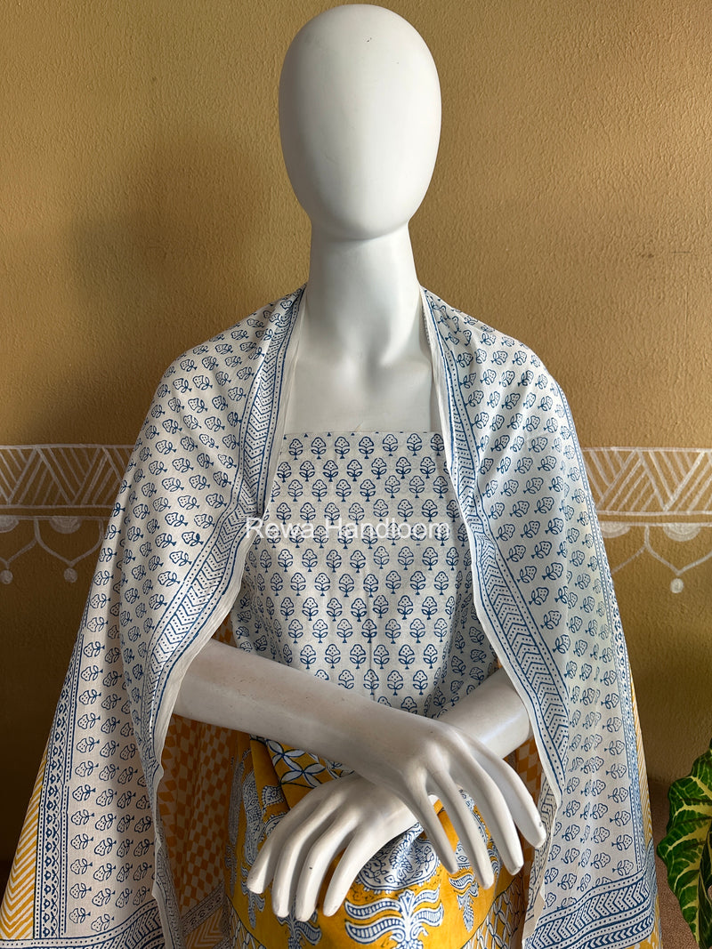 White-Yellow Indigo Bagh Print Suit BCI092