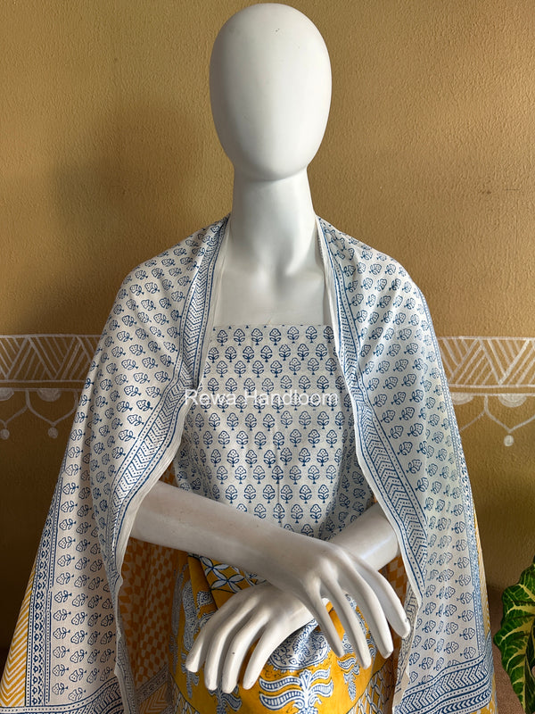 White-Yellow Indigo Bagh Print Suit BCI092