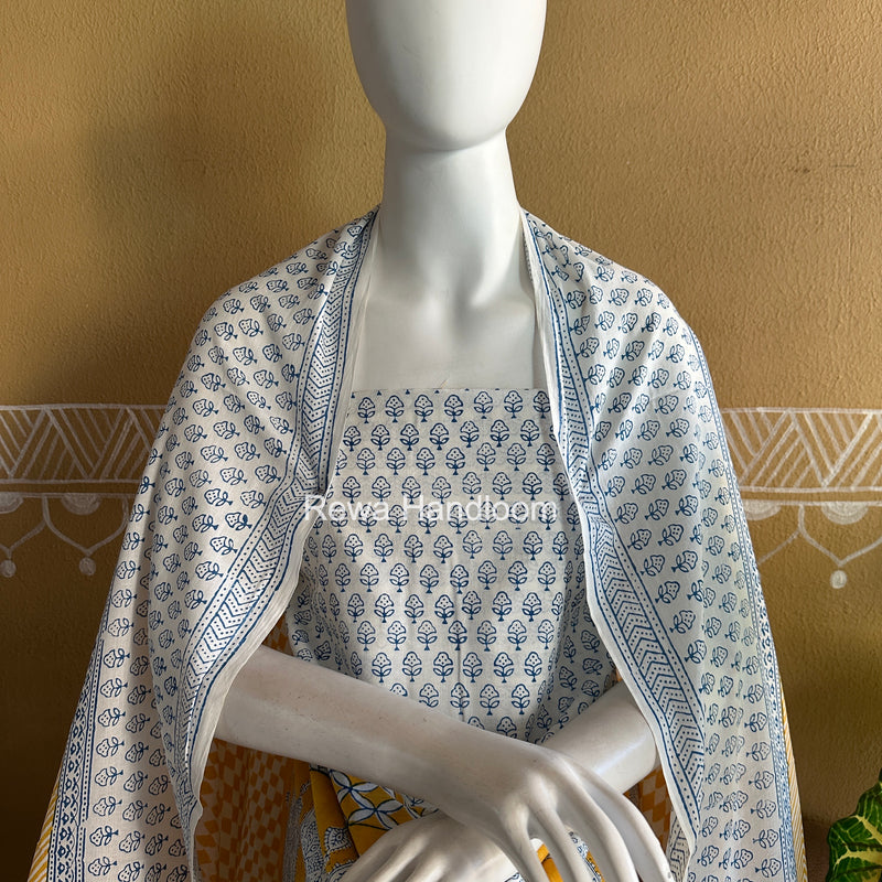 White-Yellow Indigo Bagh Print Suit BCI092