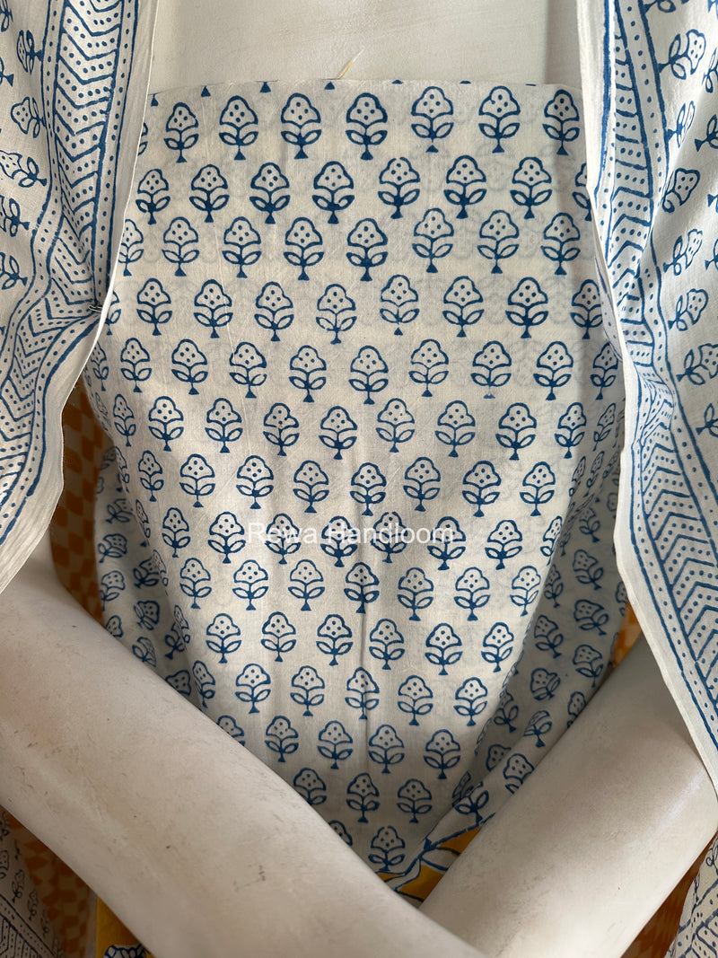 White-Yellow Indigo Bagh Print Suit BCI092