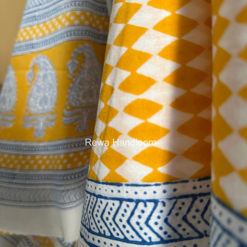 White-Yellow Indigo Bagh Print Suit BCI092