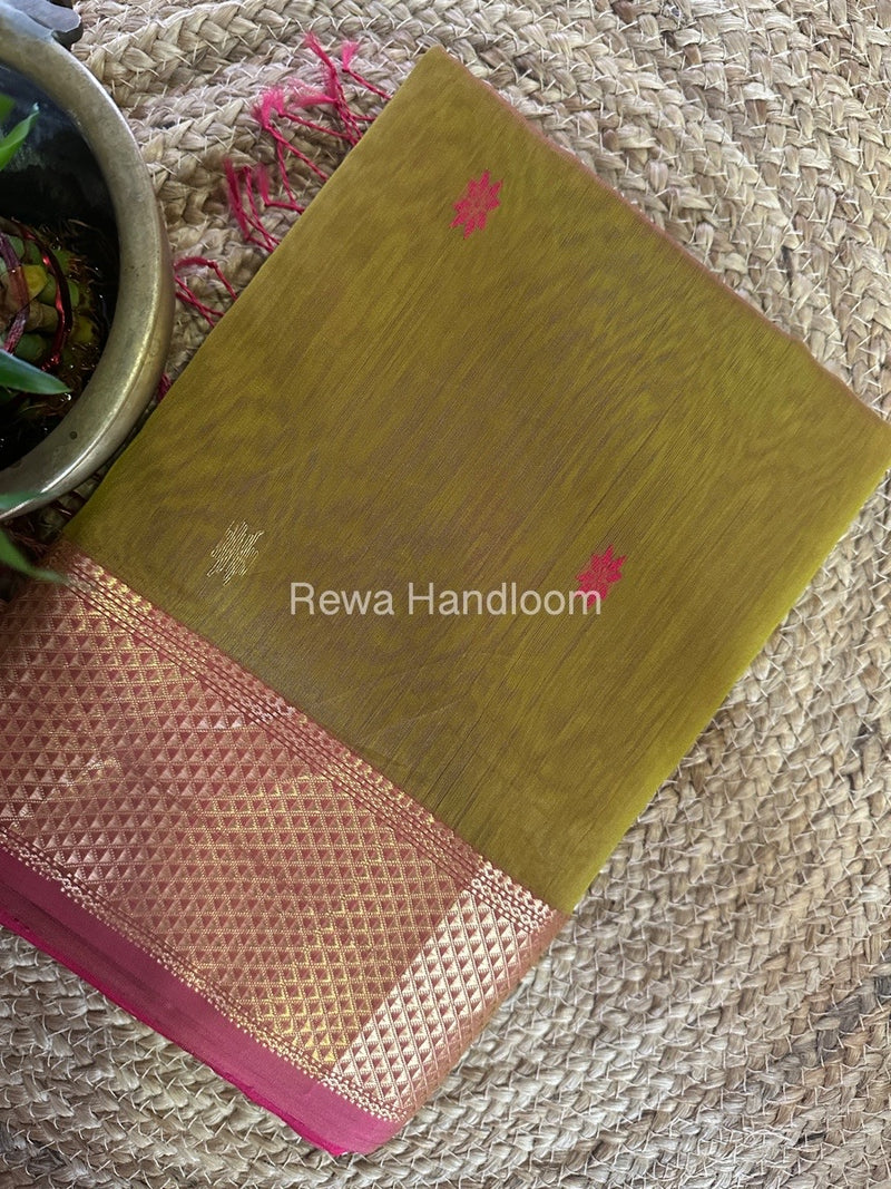 Mehendi Green Zari Butti Maheshwari Saree JBS065