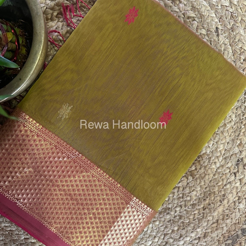 Mehendi Green Zari Butti Maheshwari Saree JBS065