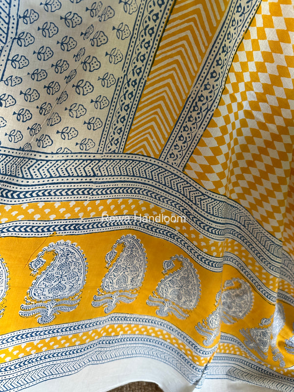 White-Yellow Indigo Bagh Print Suit BCI092