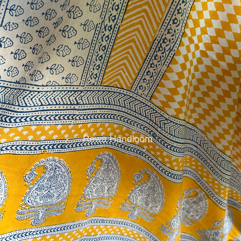 White-Yellow Indigo Bagh Print Suit BCI092