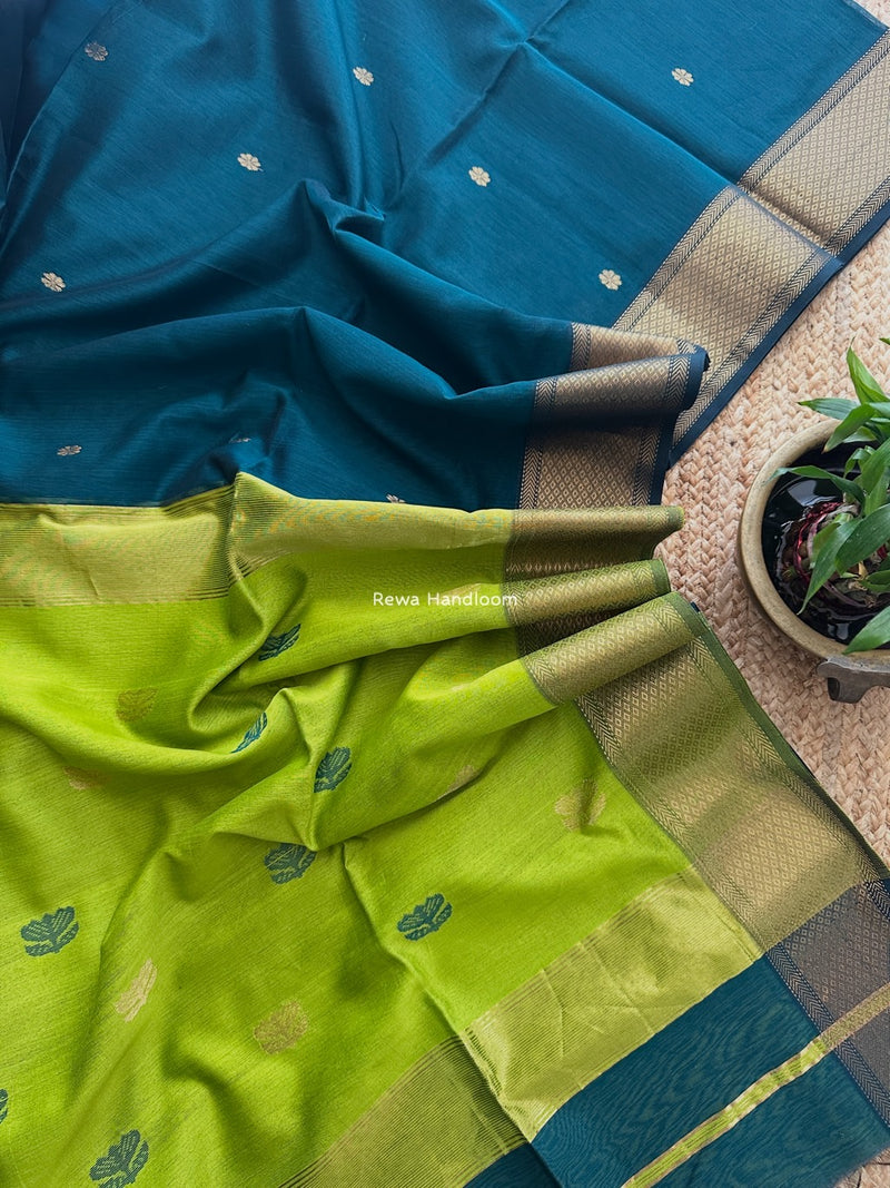 Maheshwari Teal Blue Lotus Butta Saree LBS047