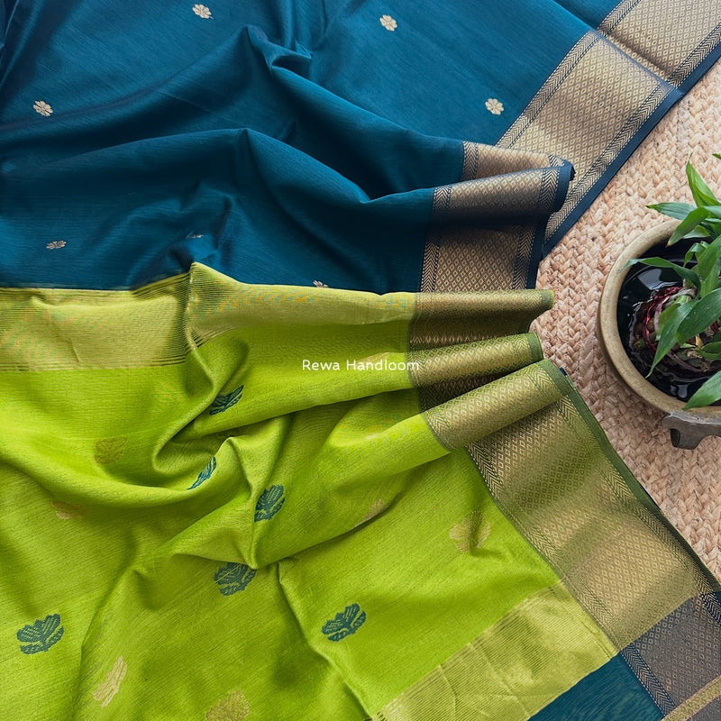 Maheshwari Teal Blue Lotus Butta Saree LBS047
