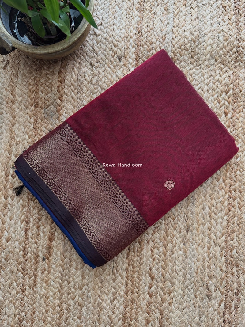 Maheshwari Maroon Lotus Butta Saree LBS050