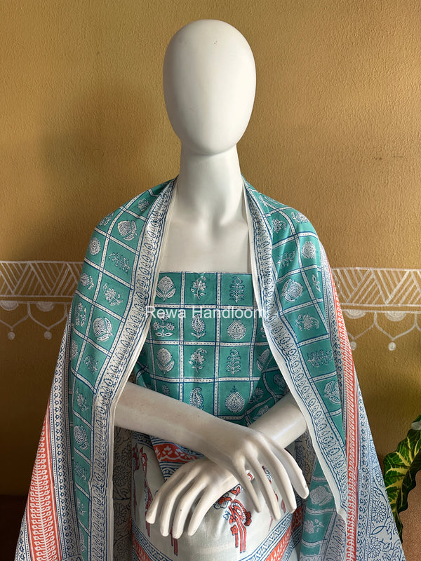 Aqua Green-Blue Indigo Bagh Print Suit BCI096