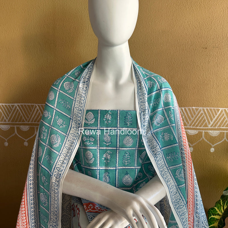 Aqua Green-Blue Indigo Bagh Print Suit BCI096