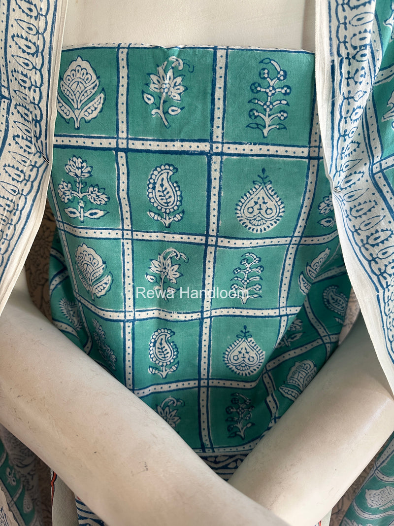Aqua Green-Blue Indigo Bagh Print Suit BCI096