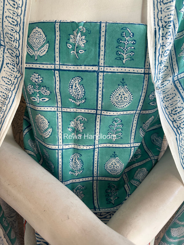 Aqua Green-Blue Indigo Bagh Print Suit BCI096