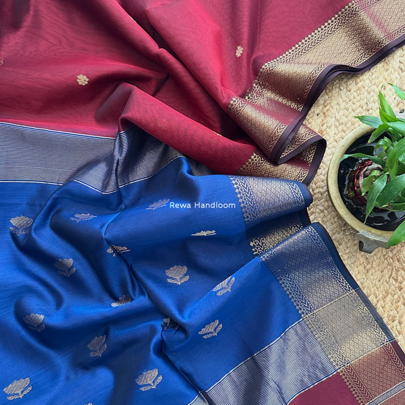 Maheshwari Maroon Lotus Butta Saree LBS050