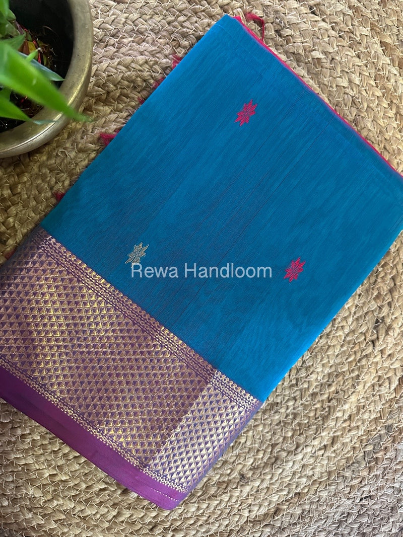 Rama Green Zari Butti Maheshwari Saree JBS062