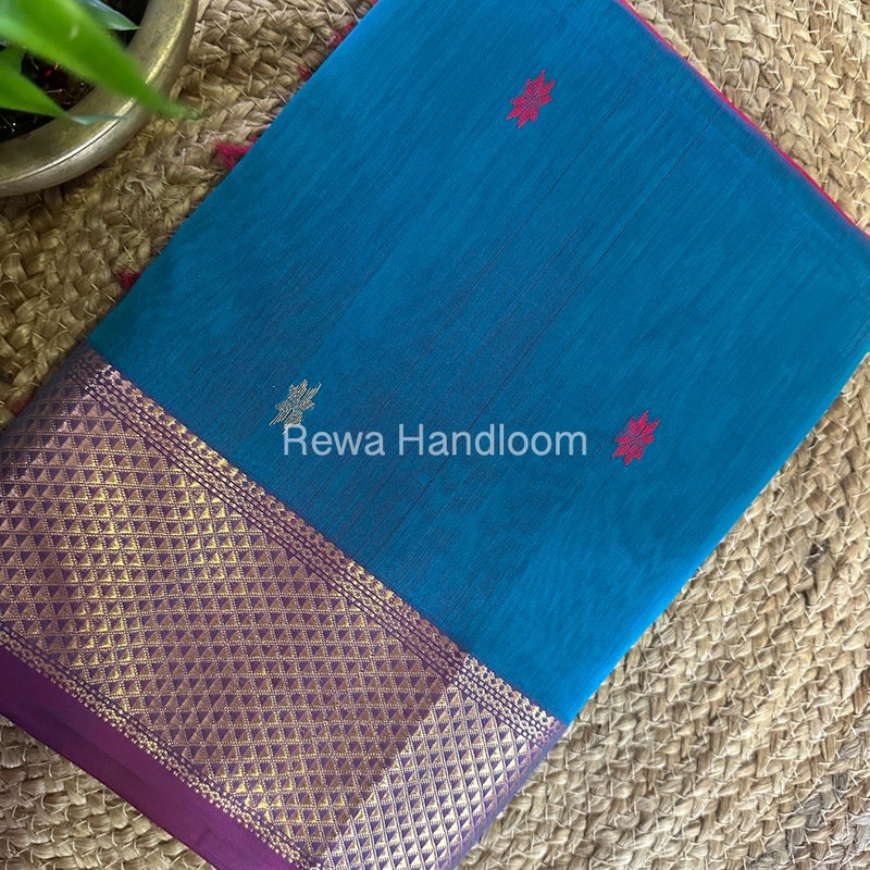 Rama Green Zari Butti Maheshwari Saree JBS062