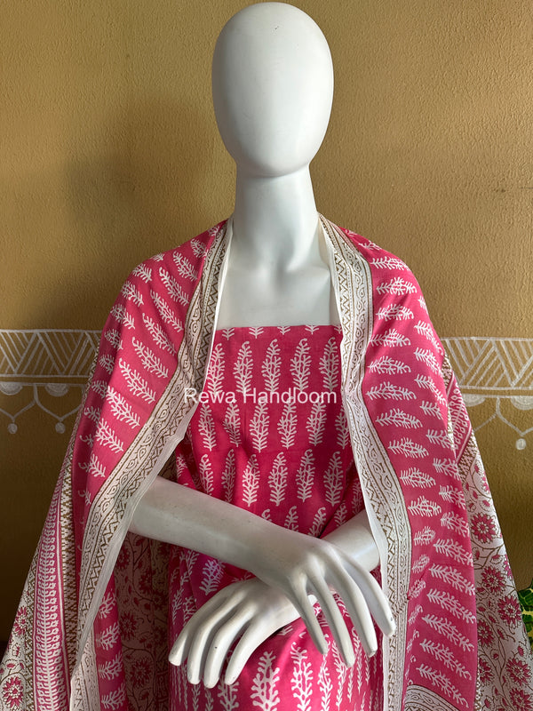 Pink-White Indigo Bagh Print Suit BCI087