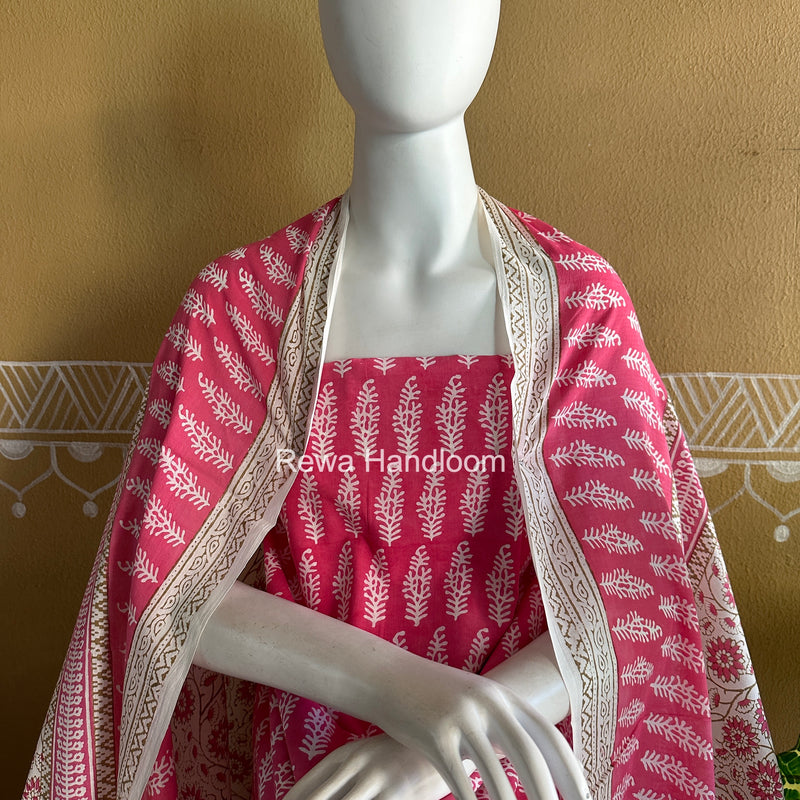 Pink-White Indigo Bagh Print Suit BCI087
