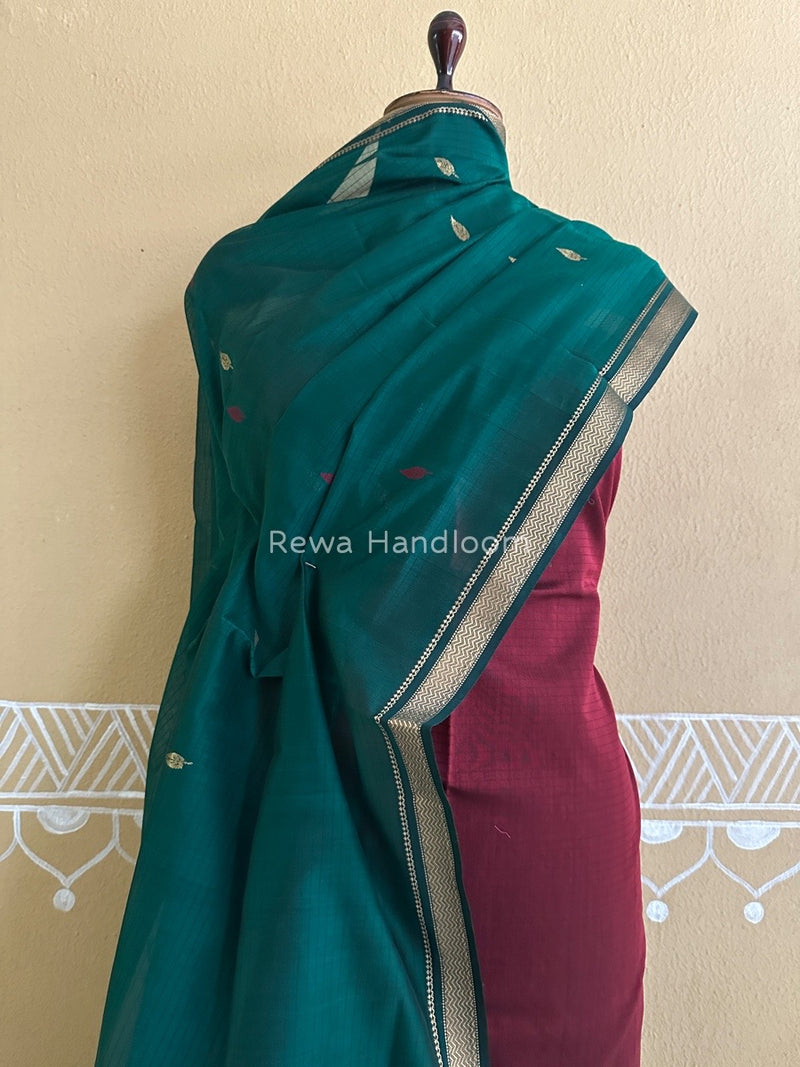 Maheshwari Maroon-Green Motifs Top-Dupatta Set PST0140