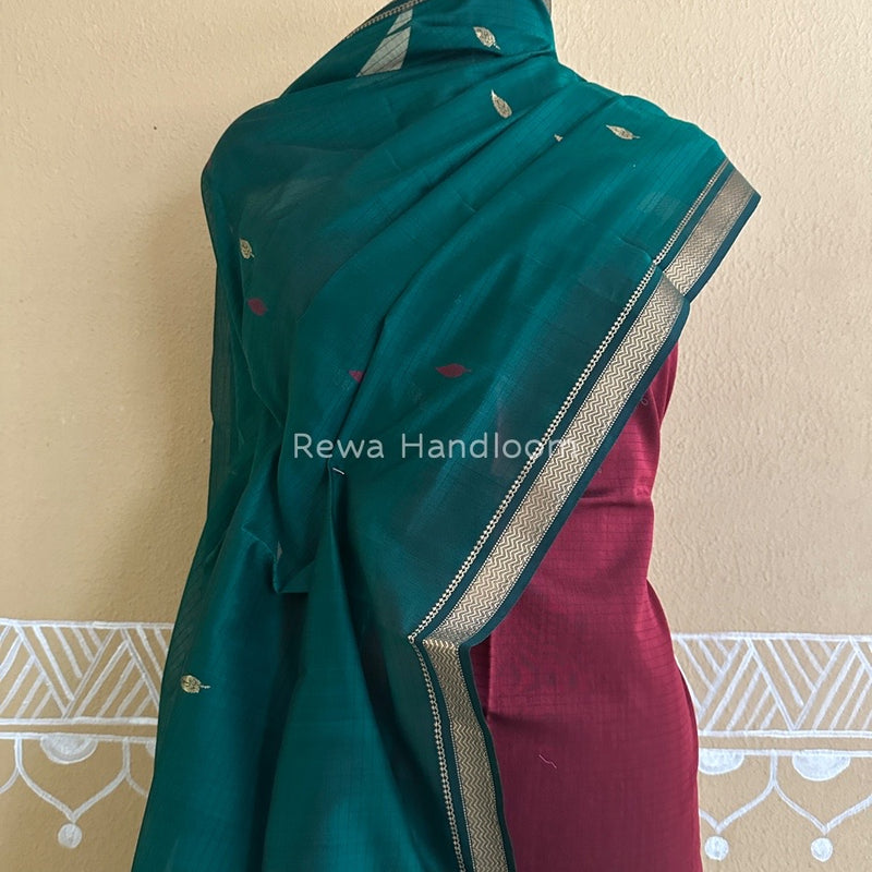 Maheshwari Maroon-Green Motifs Top-Dupatta Set PST0140