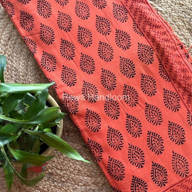 Orange Bagh Print Cotton Saree NCBP04