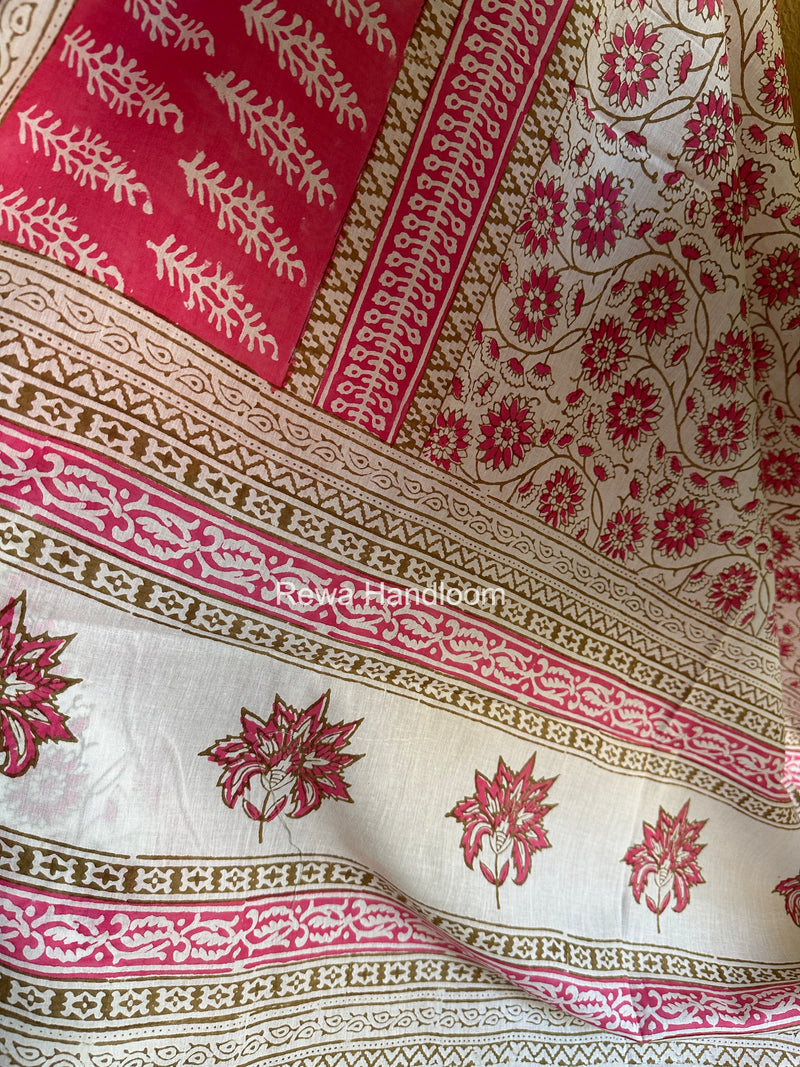 Pink-White Indigo Bagh Print Suit BCI087