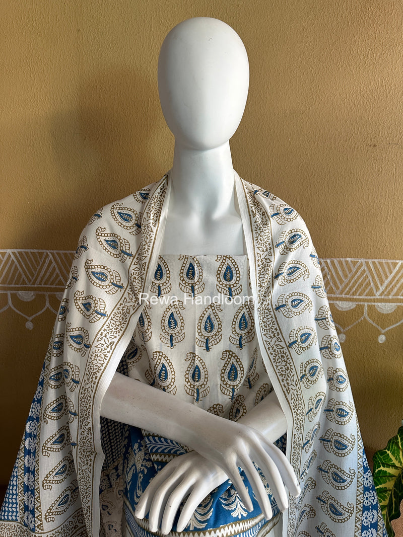 White-Blue Indigo Bagh Print Suit BCI095