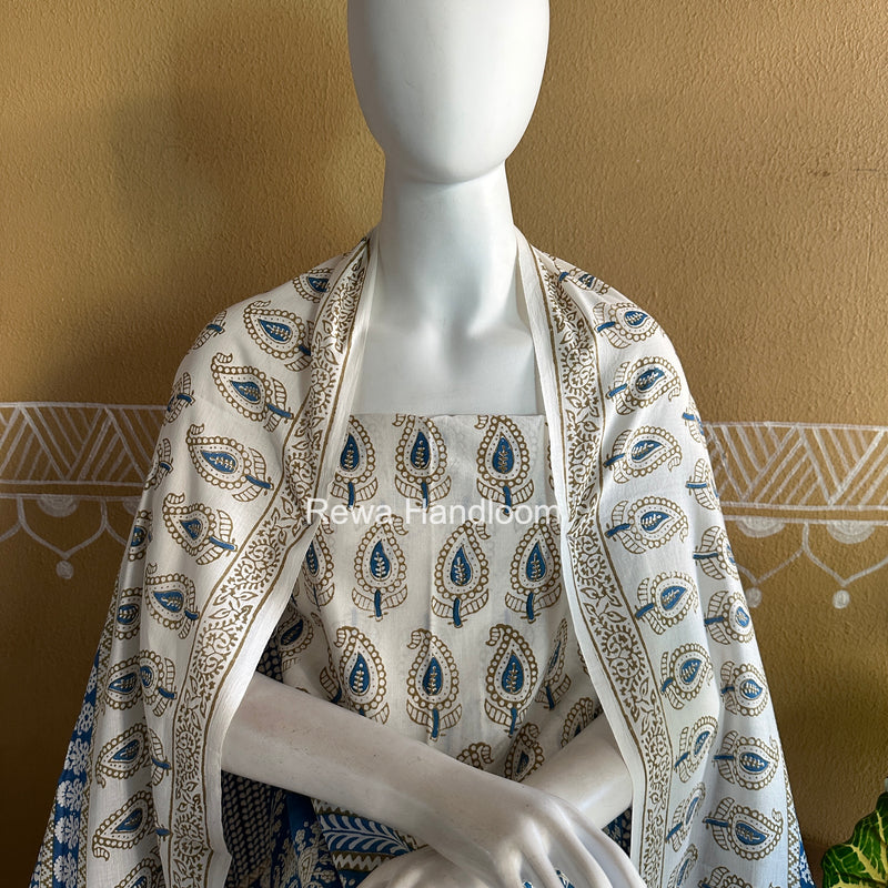 White-Blue Indigo Bagh Print Suit BCI095