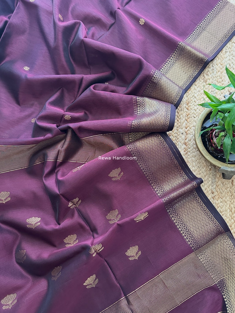 Maheshwari Wine Lotus Butta Saree LBS053