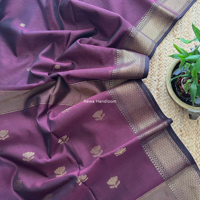 Maheshwari Wine Lotus Butta Saree LBS053