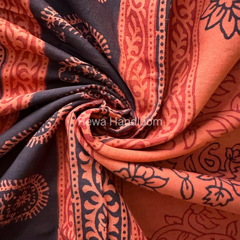 Orange Bagh Print Cotton Saree NCBP04