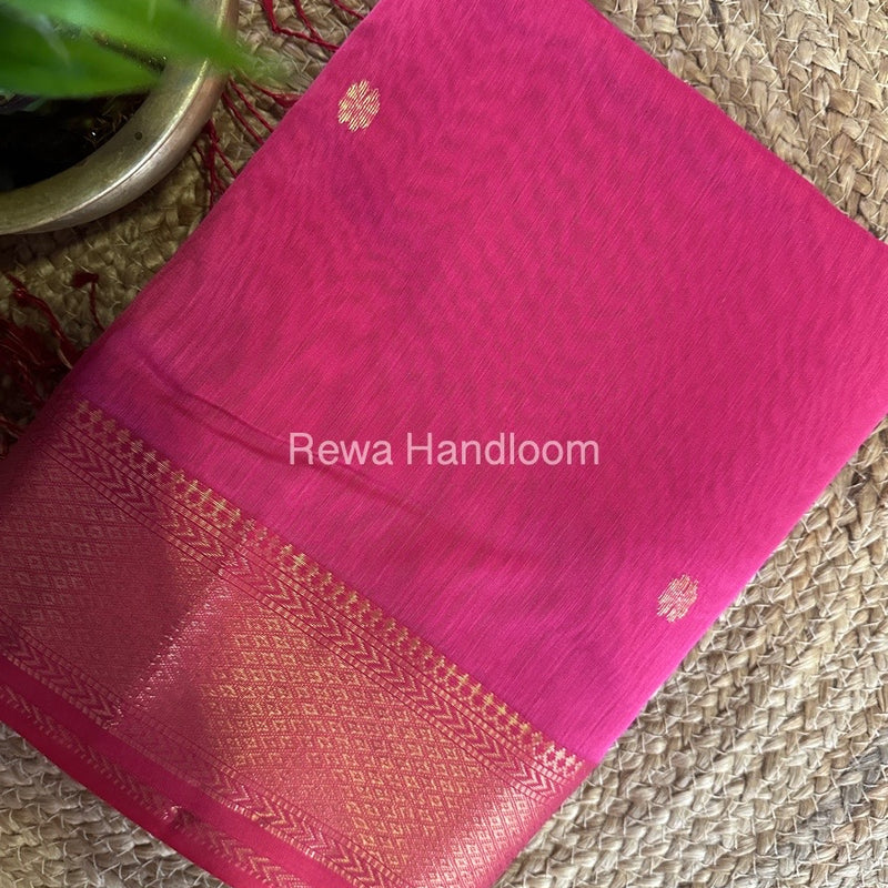 Pink Butta Zari Border Maheshwari Saree LBS025