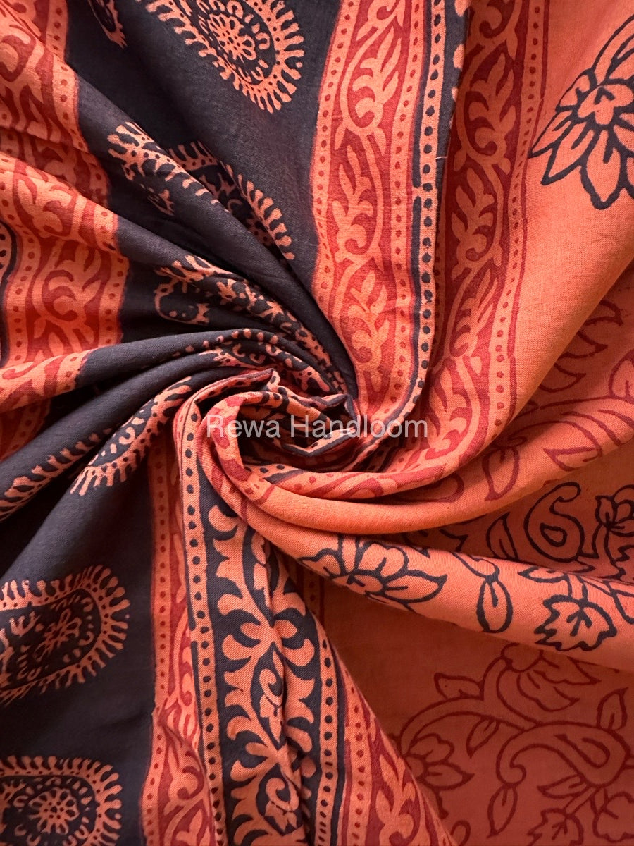 Orange Bagh Print Cotton Saree NCBP04